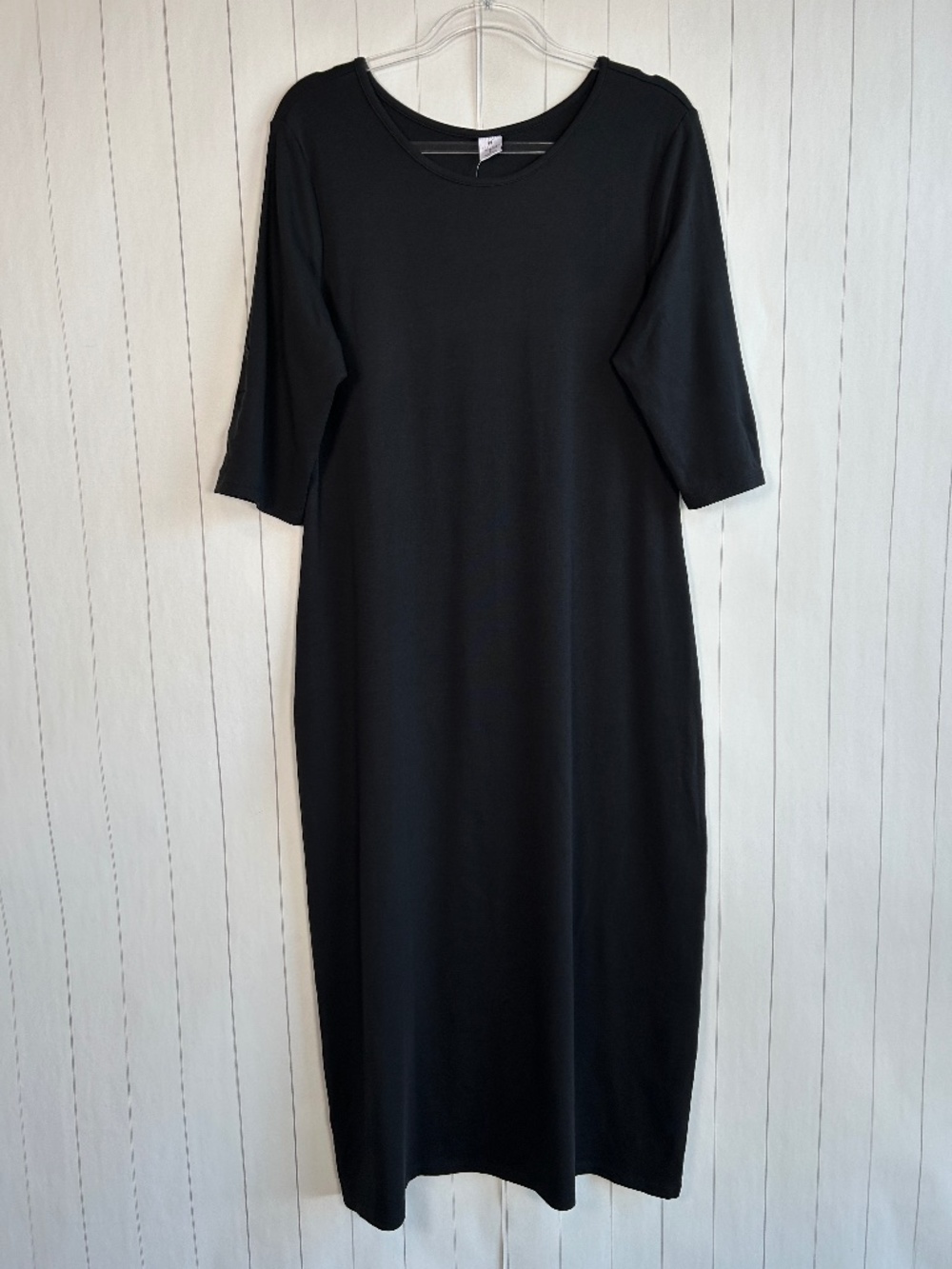 Peruvian Connection size L sheath maxi dress black Pima cotton short sleeve